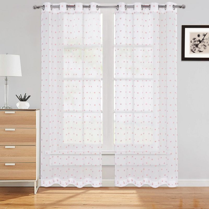 Pom Pom Voile Sheer Grommet Window Curtain Panels, 1 of 6