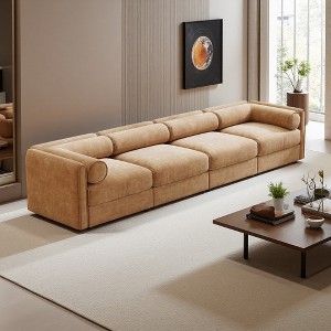 142.5" Chenille Modular Sectional Sofa with Cylindrical Cushions & Storage Seat - 1 of 4
