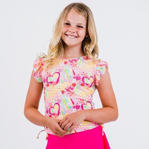 Calypsa Girl's Flutter Sleeve UPF 50+ Chloe Swim Top - 1 of 3