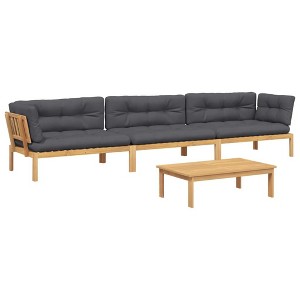 vidaXL - 4 Piece Patio Pallet Sofa Set with Cushions - Acacia Wood Modular Lounge Set for Garden/Patio - Brown & Anthracite - 1 of 4