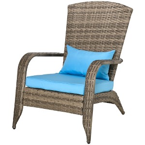 Gulche Patio Wicker Adirondack Chair with Ottoman, Outdoor Fire Pit Chair with Cushions, High-Back, Large Seat for Deck, Garden,Backyard, Sky Blue - 1 of 4