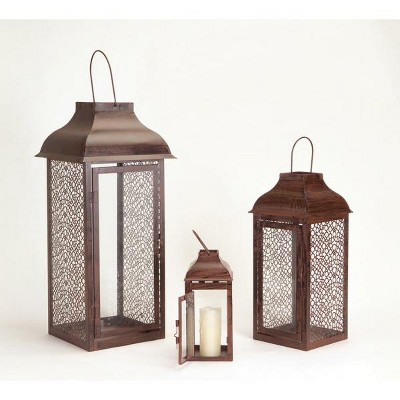 Mercana Keyrock Set of 2 Brown Wood/Metal Candle Holder Lanterns, Indoor  Use, Residential Grade