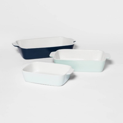 3pc Stoneware Bakeware Set Blue - Threshold™, image 2 of 3 slides