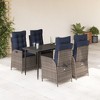 vidaXL 5-Piece Outdoor Patio Dining Set with Adjustable Reclining Rattan Chairs and Tempered Glass Table - Gray/Navy Blue - 2 of 4