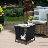 VINGLI Outdoor Wicker Side Table Patio Side Tables for Outside, Tempered Glass Top Wicker Table with Storage End Table for Balcony Porch Deck (Black) - 2 of 4