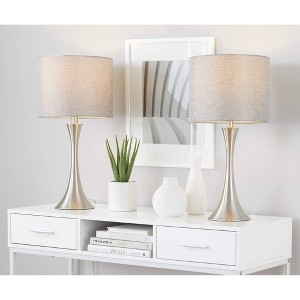 LumiSource (Set of 2) Lenuxe 24" Contemporary Table Lamps Brushed Nickel with Gray Textured Linen Shade - 1 of 4