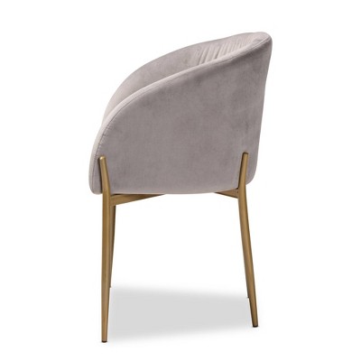 Grey Velvet Upholstered Arm Chair with Gold Metal Legs