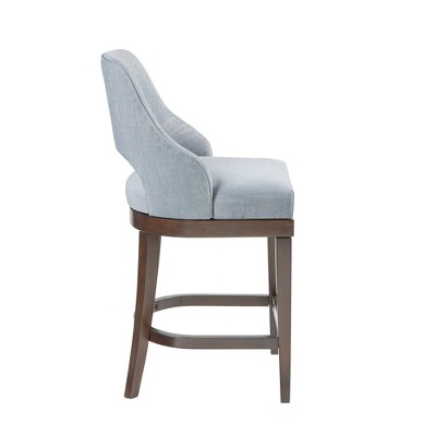 Transitional Blue Swivel Counter Stool with Silver Kick Plate