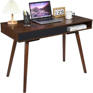 Home Office Desk with Drawers - Wooden Writing Study Desk with Open Storage Cubby,Multipurpose Computer Desks Small Makeup Vanity Table,Modern Table - 1 of 4
