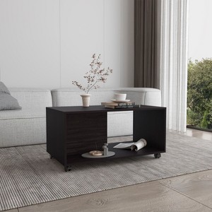 Coffee Table, 4 Wheels, 1 Shelf, Black - 1 of 1
