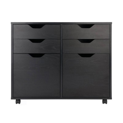 Contemporary Black Composite Wood Mobile Storage Cabinet with 4 Drawers