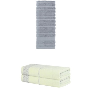 REGALWOVEN Bathroom Gym SPA Cotton Soft Absorbent Bath Hands Towel Set 2 Pcs
