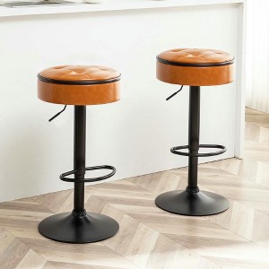 Resenkos Counter Bar Stools, Counter Stool,Round Storage Bar Stool Set of 2, 360��Counter Height Swivel Stool with Metal Frame,Orange Brown - 1 of 4