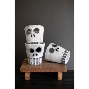 Halloween Skull Vases – 4" Tall Decorative Spooky Accent Pots Set of 3 by Kalalou - 1 of 3
