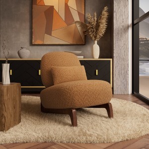 Boucle Chair, Upholstered Accent Chair Tilted Wooden Leg with Durable Comfy Boucle Thick Cushion & Pillow for Living Room - 1 of 4