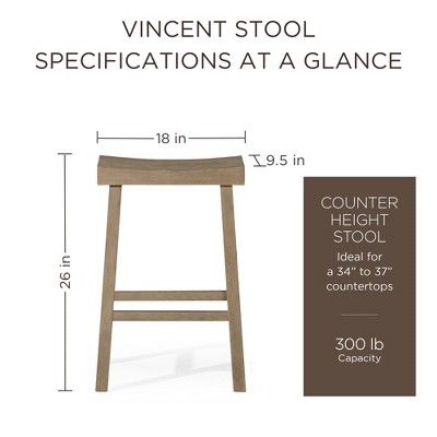 Vincent Antiqued Grey Wooden Backless Saddle Counter Stool