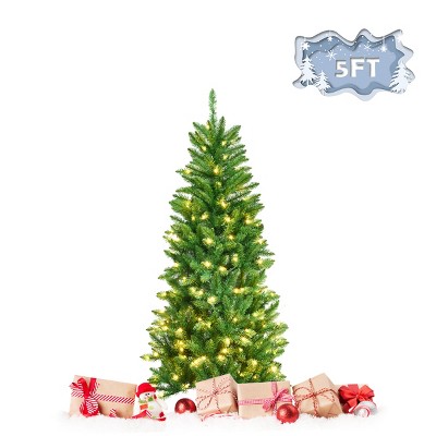 Tangkula Pre-lit Hinged Artificial Pencil Fir Christmas Tree with UL-listed Lights