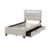 TIRAMISUBEST Twin Size Upholstered Platform Bed with LED Frame and 2 Storage Drawers, Linen Fabric Bed Frame with Headboard and Slats Support - 3 of 4