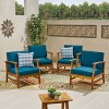Perla 4pk Acacia Wood Club Chairs - Teak/Blue - Christopher Knight Home: Outdoor Seating with Iron Hardware, Foam Cushions - 2 of 4