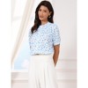 INSPIRE CHIC Women's Floral Ruffle Stand Up Neck Puff Short Sleeve Pleated Summer Causal Blouses - 4 of 4