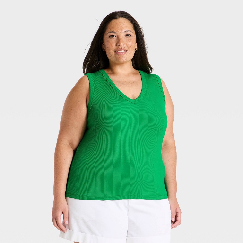 Women's Modern Ribbed V-Neck Tank Top - A New Day™ Green 1X