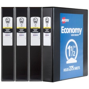 Avery Economy View 3 Ring Binders, 1.5" Round Rings, 4 Black Binders (19204) - 1 of 4