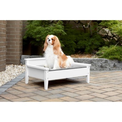 White Wooden Elevated Pet Bed with Water-resistant Mattress