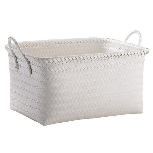 large woven rectangular storage basket white room essentials