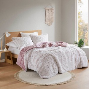 Sapphtopaz 2 PCS/3 PCS Shaggy Faux Fur Comforter Set,Bed Set with 1 Comforter,1/2 Sham,Bedding Set Machine Washable - 1 of 4