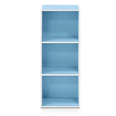 White and Light Blue 3-Tier Particle Board Bookcase