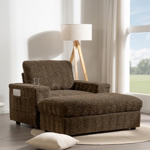 YOOCOZZ Chaise Lounge & Sofa Bed with Movable Storage Ottoman and Armrests, Dual-Sided Pockets and Cup holder - 1 of 4