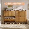 Fluted Slim Shoe Storage Cabinet, Free Standing Wooden Shoes Organizer, Wood Color - 3 of 4