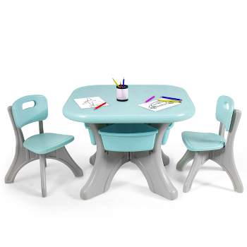 Tangkula 3 PCS Kids Activity Storage Table & Chair Set Green
