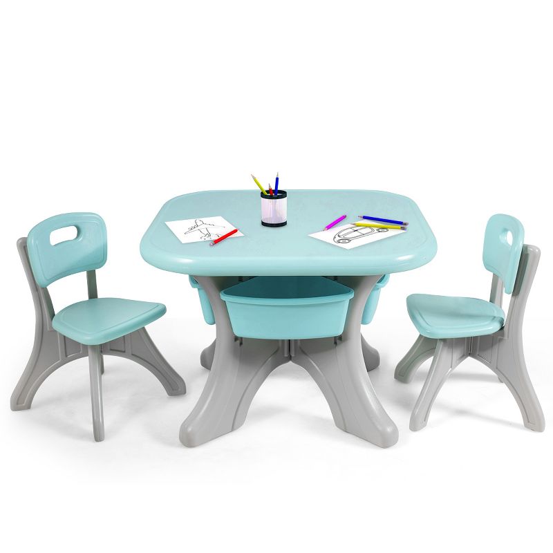 Tangkula 3 PCS Kids Activity Storage Table & Chair Set Green, 1 of 8