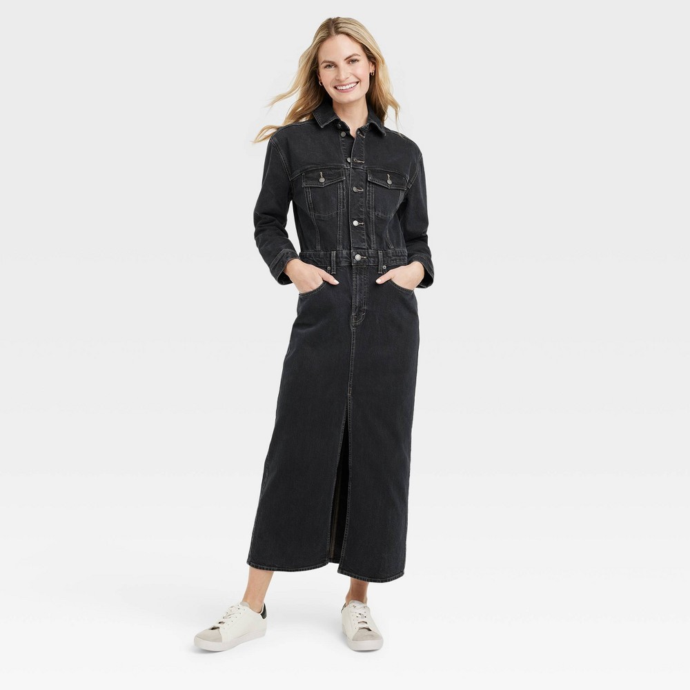 (Size #12) Women's Long Sleeve Denim Maxi Dress - Universal Thread™ Black Wash 