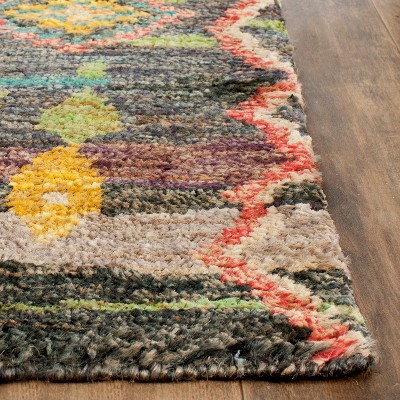 Hand-Knotted Black Wool and Viscose Geometric Rug, 4' x 6'