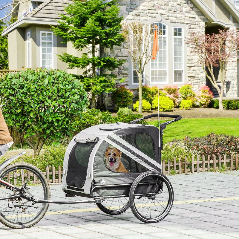 Aosom Dog Bike Trailer 2-in-1 Pet Stroller Cart Bicycle Wagon Cargo Carrier Attachment for Travel with 4 Wheels Reflectors Flag, 3 of 7