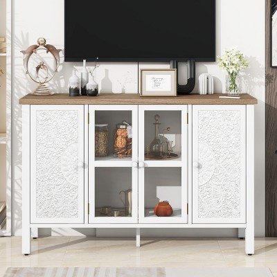 47.2'' Sideboard Storage Cabinet with Glass Doors and Adjustable Shelves,Retro TV Console for Living Room-Baofuwish