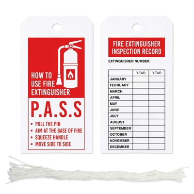 Stockroom Plus 100 Pack Fire Extinguisher Inspection Record Card Tags with String (2x4.3 In)