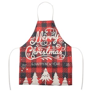 Unique Bargains Christmas Aprons Linen Red Black Beige 21.65"x26.77" 1 Pcs - 1 of 4