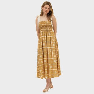 August Sky Women's Smocked Faux Tie Strap Sea Print Midi Dress - 1 of 4
