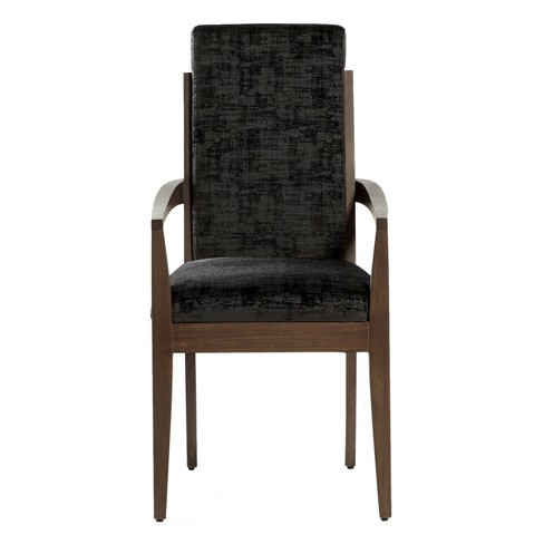 Velvet And Wood Dining Arm Chair Black, Dining Arm Chairs