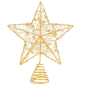 Aoibox Christmas Tree Topper 40 LED Lighted Gold Star 10 x 8 Inch with Remote 8 Modes Timer for Holiday Home Office Party Decor 1 Piece - 1 of 4