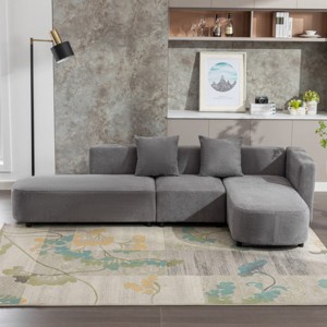 110" Modern Sectional Sofa Couch For Living Room Curved Upholstered Sofa Couch With Chaise Lounge,4-Seat Chenille Fabric Sofa Couch-Cuddlewood - 1 of 4