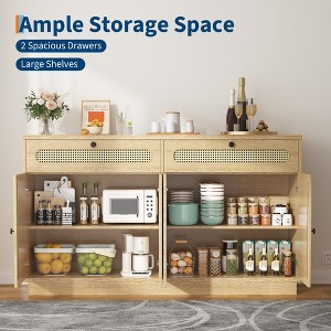 60'' Rattan Sideboard, Sideboard Cabinet with 2 Drawers and 4 Rattan Doors, Buffet Cabinet with Adjustable Shelves for Dining Room, Living Room - 1 of 4