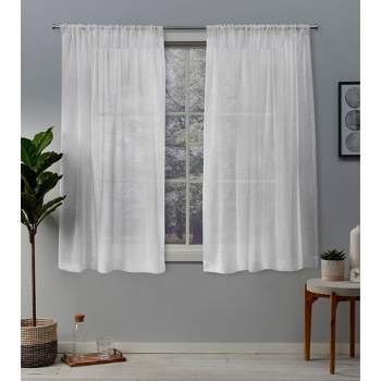 Exclusive Home Belgian Textured Linen Look Jacquard Sheer Rod Pocket Curtain Panel Pair