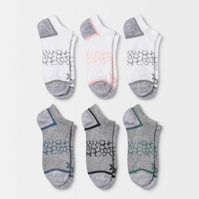 Women's Lightweight Pebble Patterned 6pk No Show  Socks - All In Motion™ White/Heather Gray 4-10: Moisture Wicking, Flat Seams