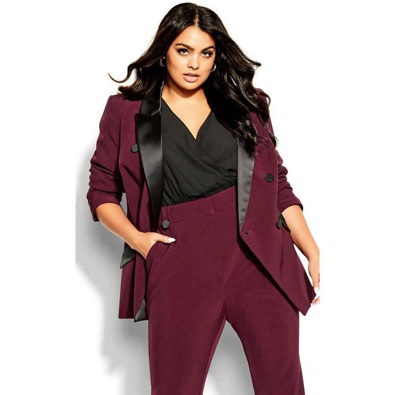 Women's Plus Size Tuxe Luxe Jacket - claret | CITY CHIC, 1 of 4