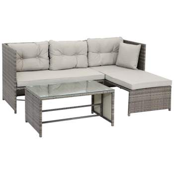 Sunnydaze Outdoor Longford Patio Sectional Sofa Conversation Set with Cushions and Table - 3pc