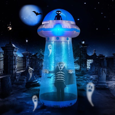 Angel Sar 8.8FT Halloween Inflatable UFO, Interactive Stand Inside Yard Decoration with LED Lights, for Indoor Outdoor Party Garden Decor
